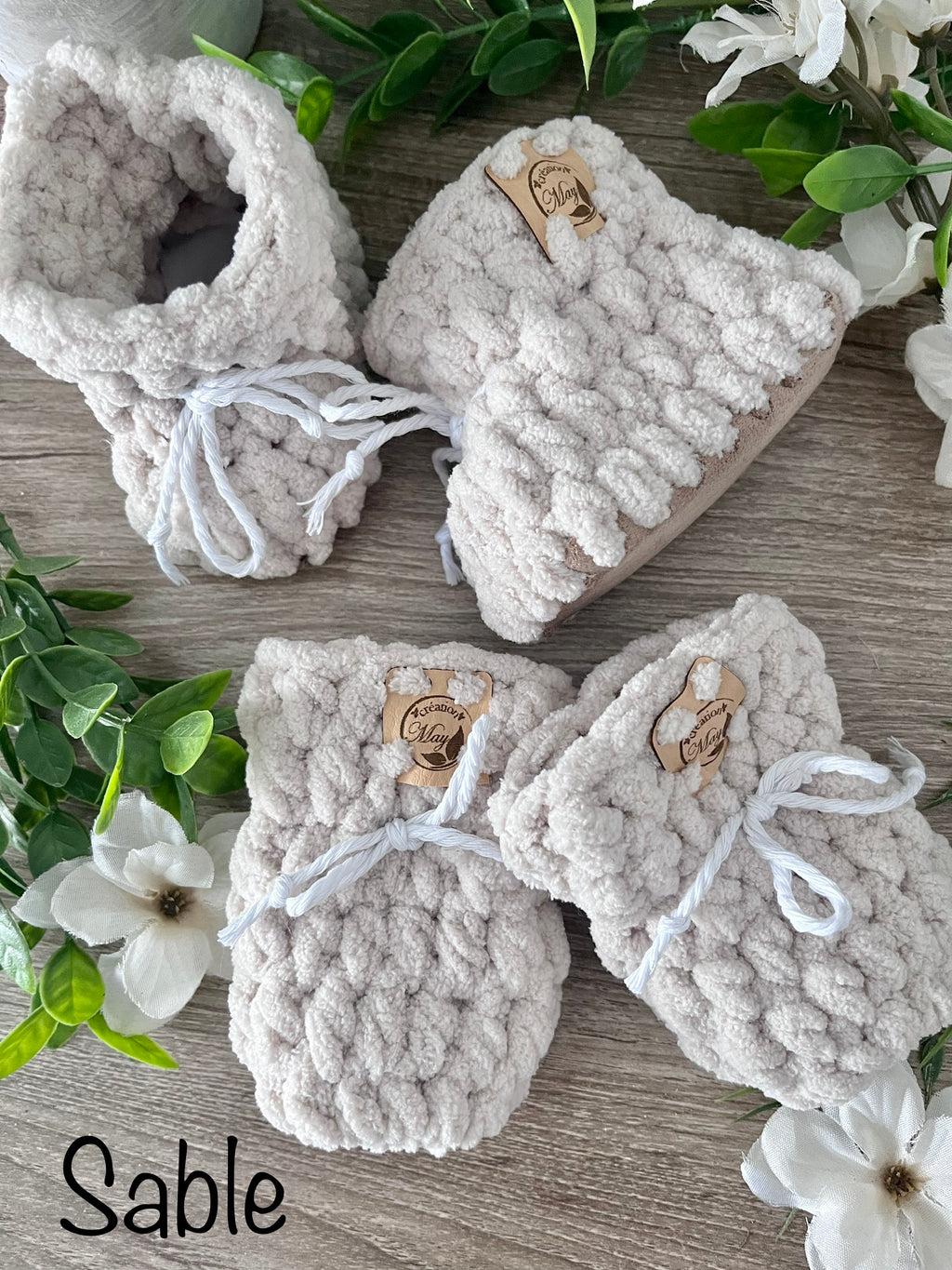Duo pantoufles et mitaines pour BÉBÉ en polyester AVEC FOURRURE