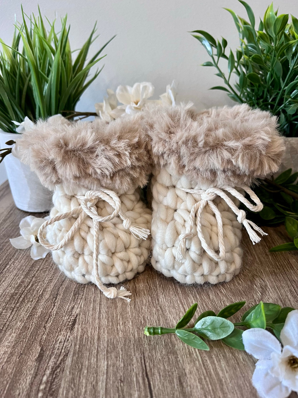 Pantoufles pour BÉBÉ en laine péruvienne AVEC FOURRURE