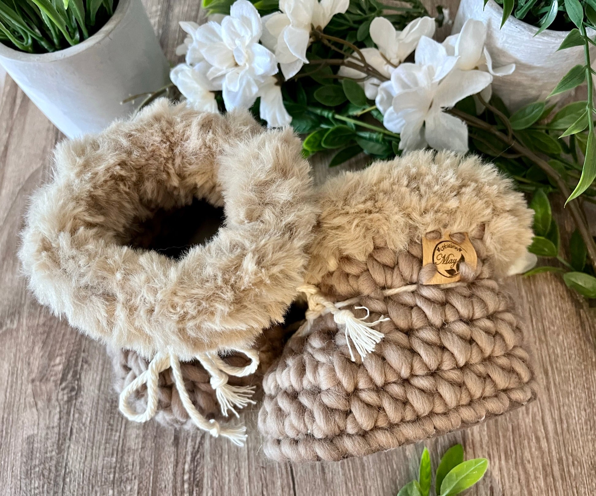 Pantoufles pour BÉBÉ en laine péruvienne AVEC FOURRURE